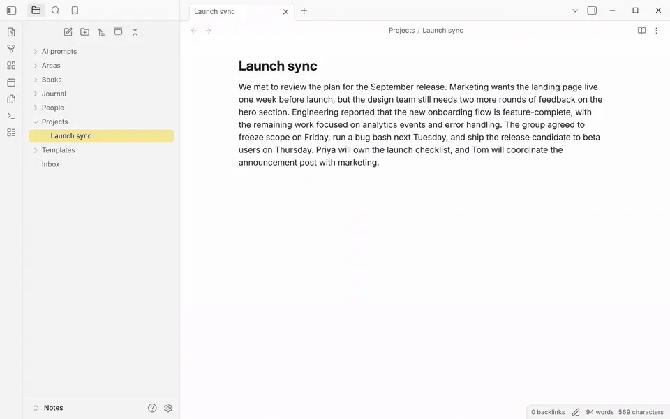 Building a Summarize selection macro with an AI Assistant command and a Capture, then running it on a selected paragraph to append a summary